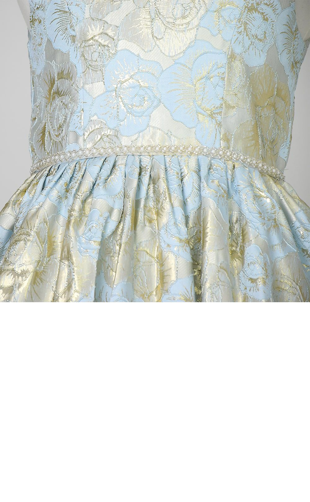 ピアノ発表会や結婚式にぴったりのブルーカラーの女の子用キッズドレス。シンプルで美しいシルエットが魅力のAngel's Closetの子供ドレス レンタル商品（【レンタル】ローズパターンクラシカルロングドレス(YP244) ブルーゴールド）｜画像8