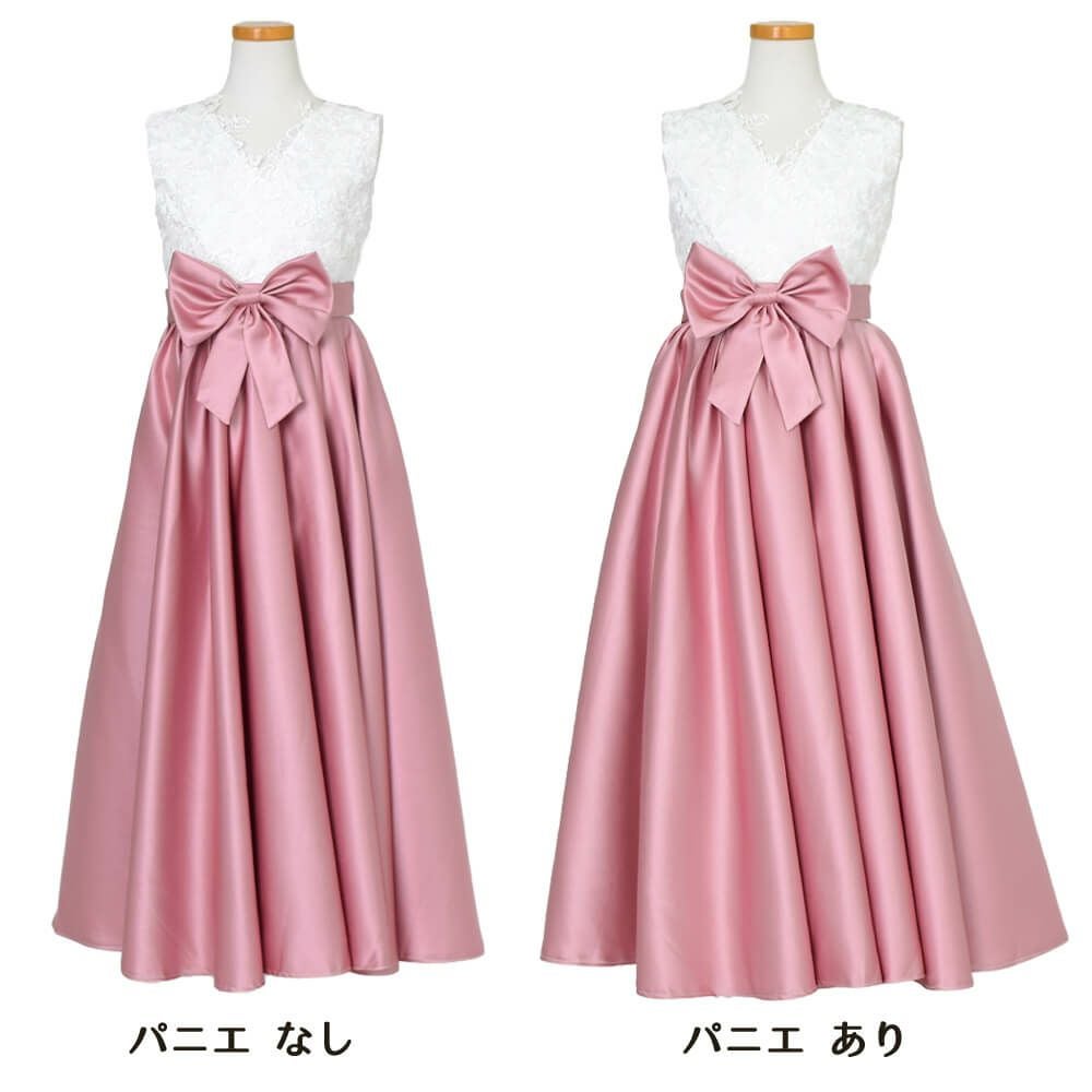 ピアノ発表会や結婚式にぴったりのカラーの女の子用キッズドレス。シンプルで美しいシルエットが魅力のAngel's Closetの子供ドレス レンタル商品（【レンタル】Vネックレース＆バイカラーサテンロングドレス(YP245) ダスティーローズ）｜画像6