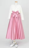 ピアノ発表会や結婚式にぴったりのカラーの女の子用キッズドレス。シンプルで美しいシルエットが魅力のAngel's Closetの子供ドレス レンタル商品（【レンタル】Vネックレース＆バイカラーサテンロングドレス(YP245) ダスティーローズ）｜画像11