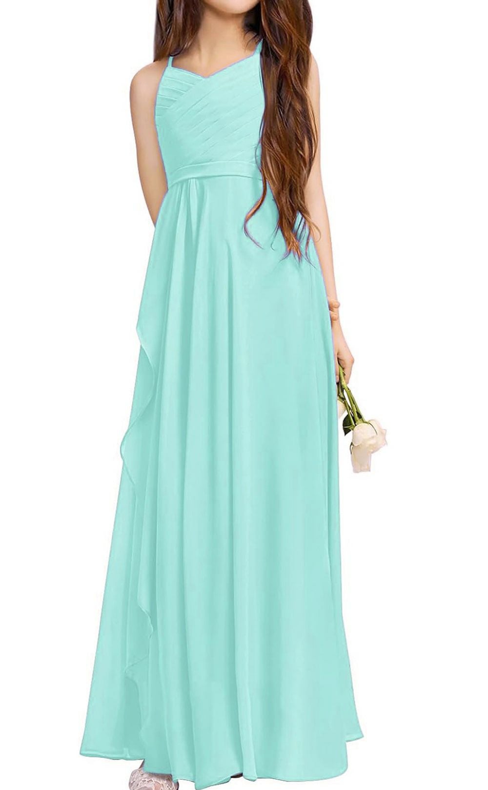 ピアノ発表会や結婚式にぴったりのカラーの女の子用キッズドレス。シンプルで美しいシルエットが魅力のAngel's Closetの子供ドレス レンタル商品（【レンタル】カスケードフリルシフォンマキシロングドレス(YP246) ライトグリーン）｜画像12