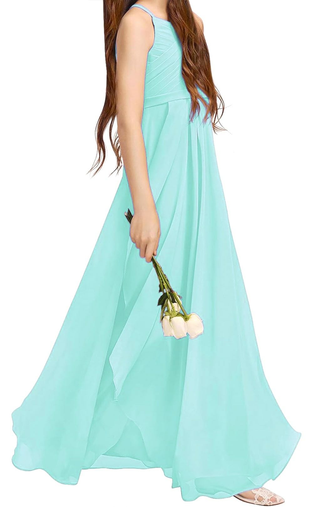 ピアノ発表会や結婚式にぴったりのカラーの女の子用キッズドレス。シンプルで美しいシルエットが魅力のAngel's Closetの子供ドレス レンタル商品（【レンタル】カスケードフリルシフォンマキシロングドレス(YP246) ライトグリーン）｜画像14