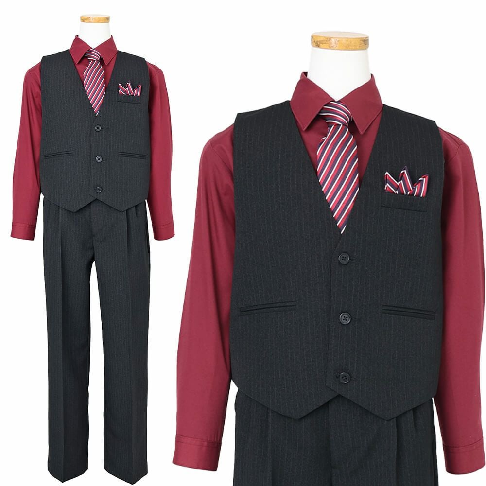 特別な日にぴったりのカラーの男の子用フォーマルスーツ。シンプルで美しいシルエットが魅力のAngel's Closetの子供フォーマル レンタル商品（【レンタル】ベストスーツ4点セット（CC1688）バーガンディー）｜画像2