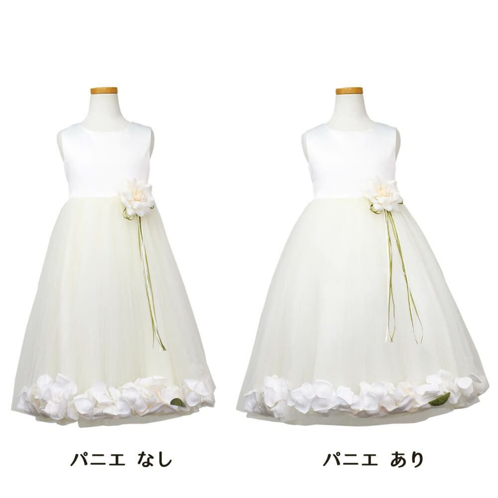 ピアノ発表会や結婚式にぴったりのカラーの女の子用キッズドレス。シンプルで美しいシルエットが魅力のAngel's Closetの子供ドレス レンタル商品（【レンタル】サテン＆チュールフラワーペタルドレス（KD160B）アイボリー）｜画像7