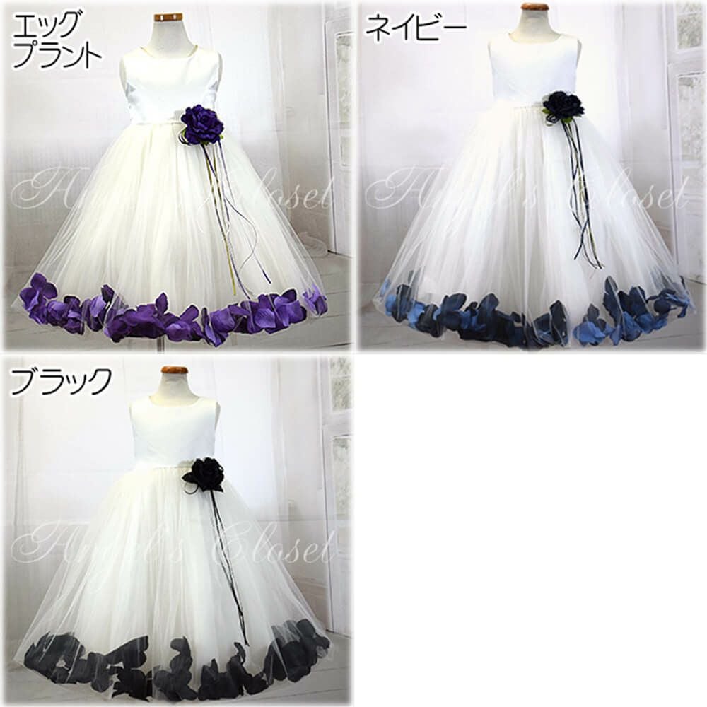 ピアノ発表会や結婚式にぴったりのカラーの女の子用キッズドレス。シンプルで美しいシルエットが魅力のAngel's Closetの子供ドレス レンタル商品（【レンタル】サテン＆チュールフラワーペタルドレス（KD160B）アイボリー）｜画像18