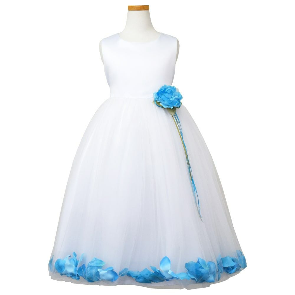 ピアノ発表会や結婚式にぴったりのホワイトカラーの女の子用キッズドレス。シンプルで美しいシルエットが魅力のAngel's Closetの子供ドレス レンタル商品（【レンタル】サテン＆チュールフラワーペタルドレス（KD160B）ホワイト）｜画像2