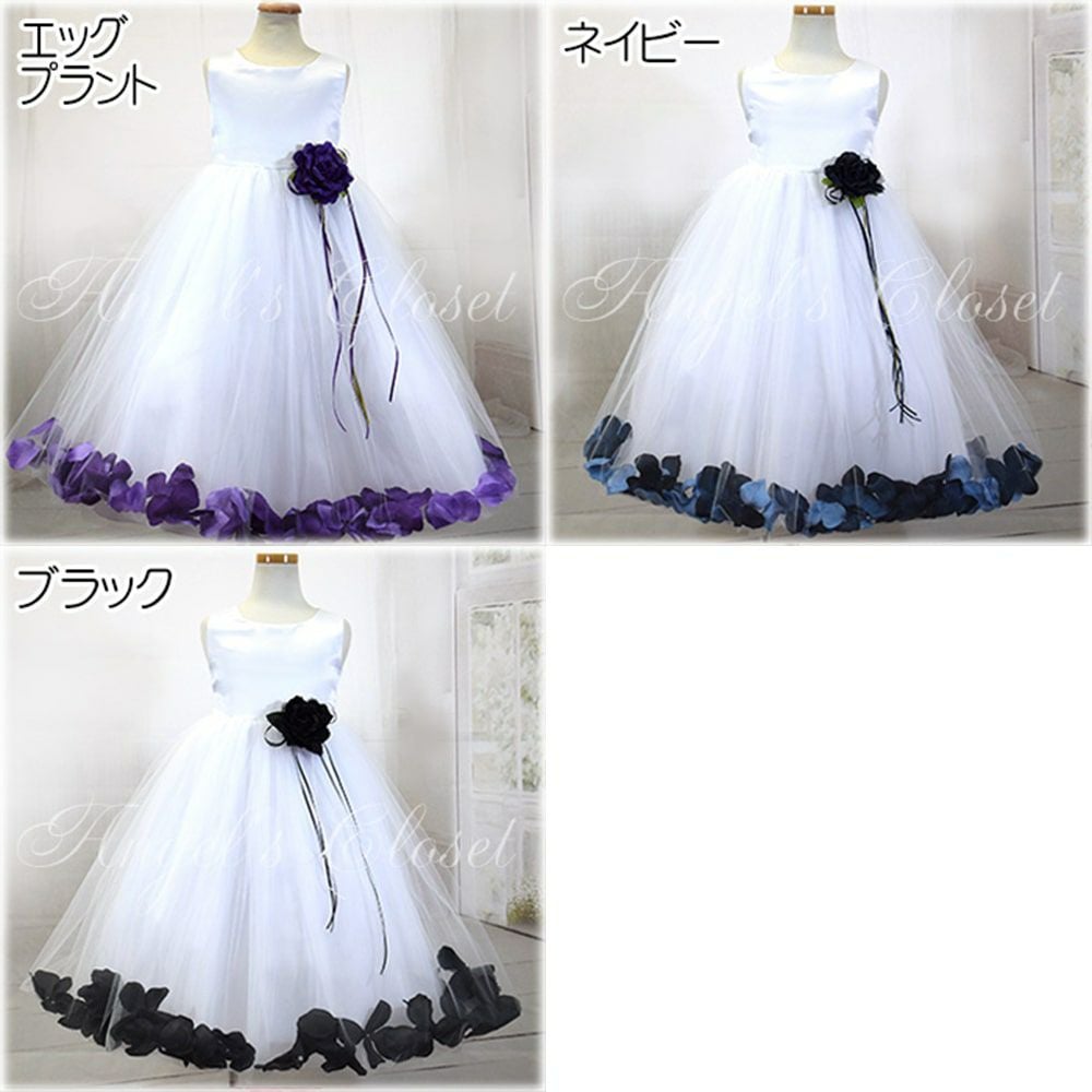 ピアノ発表会や結婚式にぴったりのホワイトカラーの女の子用キッズドレス。シンプルで美しいシルエットが魅力のAngel's Closetの子供ドレス レンタル商品（【レンタル】サテン＆チュールフラワーペタルドレス（KD160B）ホワイト）｜画像18